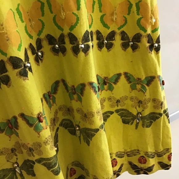 Meghan butterfly print yellow tank top w beading - Picture 2 of 4